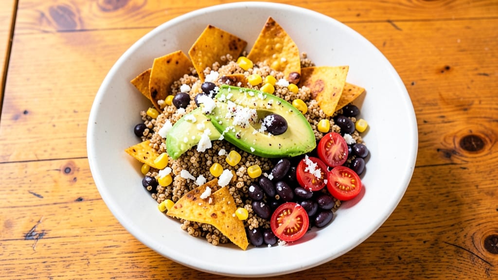 By Chloe's Quinoa Taco Salad Recipe: Crispy Tortilla Bites and Smoky Lime Zing