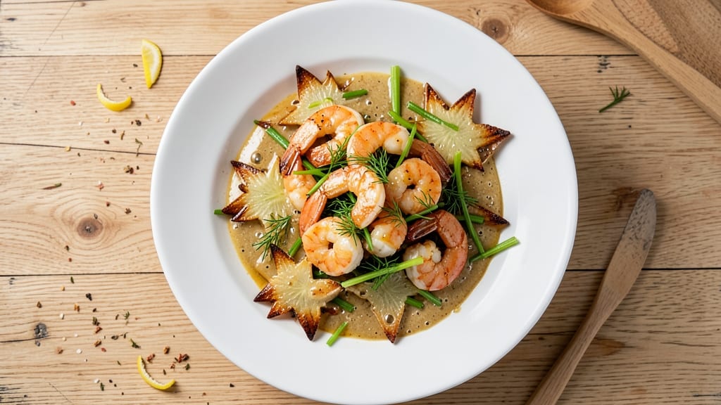 California Pizza Kitchen Miso Shrimp Salad Recipe: Crispy Celery Crowns Over Tangy Miso-Dill Dressing