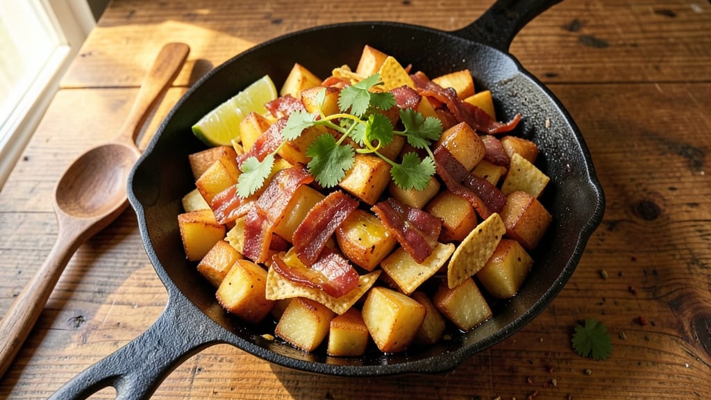 Backwater Jack's Fried Potato Salad Recipe: Crispy Tortilla Strips Over Zesty Lime-Cilantro Dressing