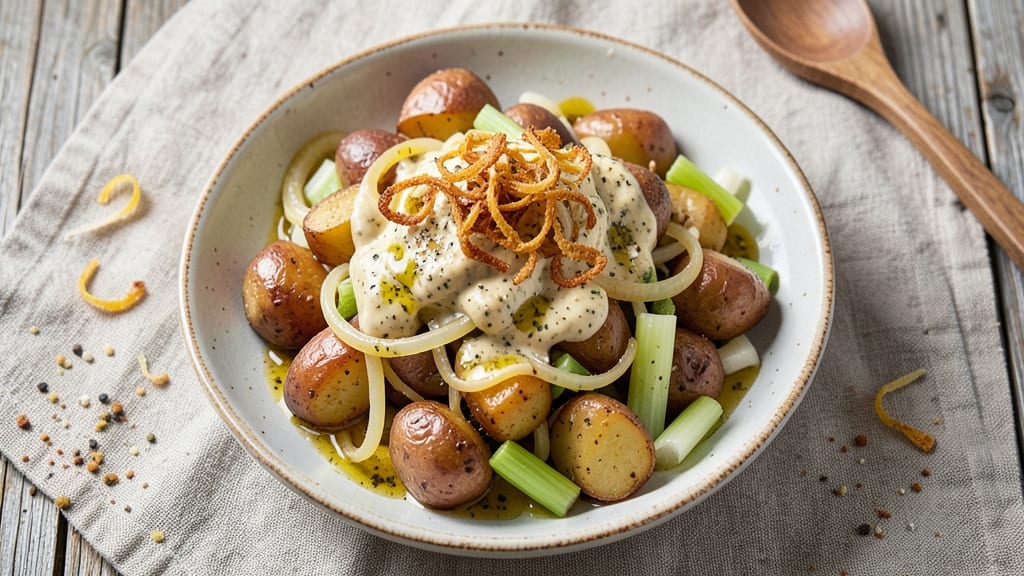 Authentic Austrian Potato Salad Recipe: Crispy Celery Crowns and Vinegar-Kissed Tang