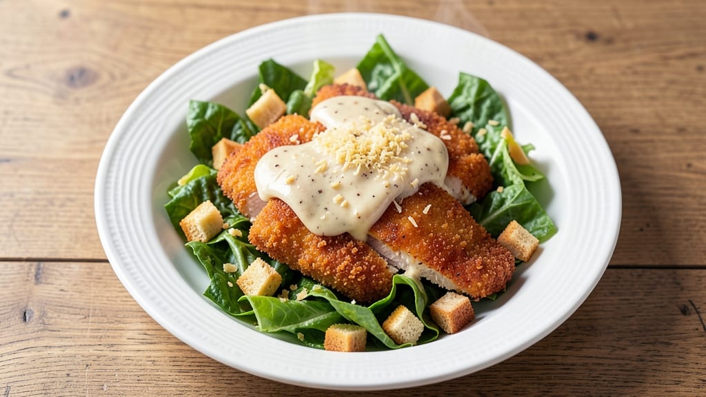 Breaded Chicken Caesar Salad Recipe: Crispy Bites Over Creamy Dill Dressing