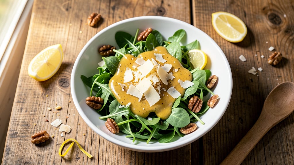 Baby Arugula Salad Recipe: Peppery Greens With Creamy Lemon Parmesan Twist