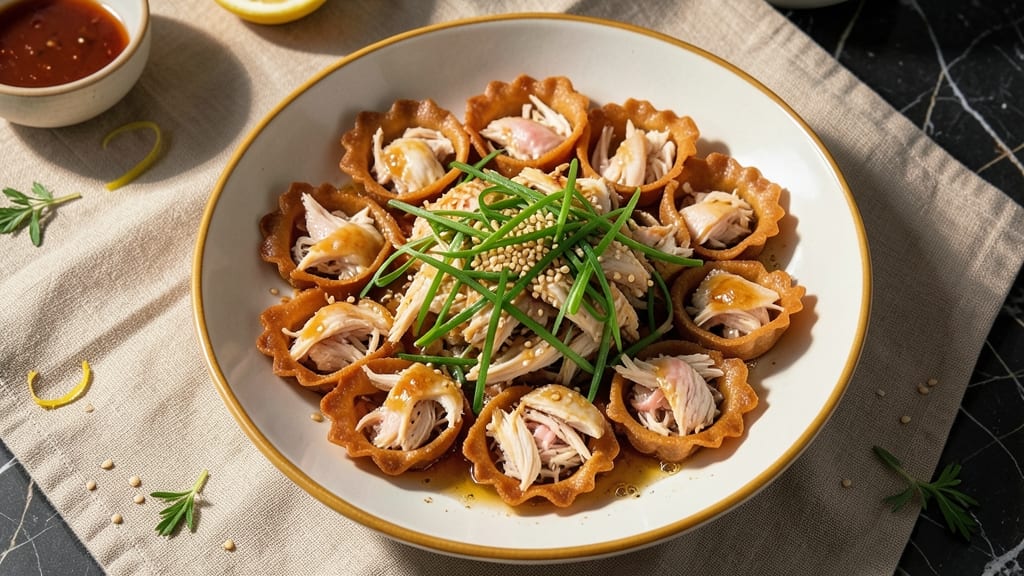 Asian Style Chicken Salad Recipe: Crispy Wonton Cups and Tangy Sesame Dressing