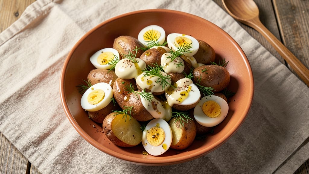Spanish Potato Salad Recipe with Eggs: Crispy Tortilla Strips and Zesty Lemon-Dill Dressing