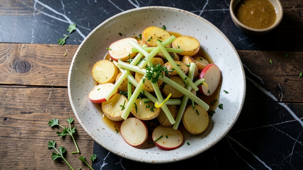 Bavarian German Potato Salad Recipe: Crispy Celery Crowns Over Mustard-Vinegar Dressing