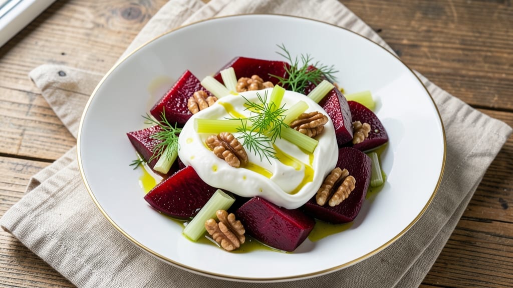 Beetroot and Yoghurt Salad Recipe: Earthy Sweetness With Crispy Celery Crowns