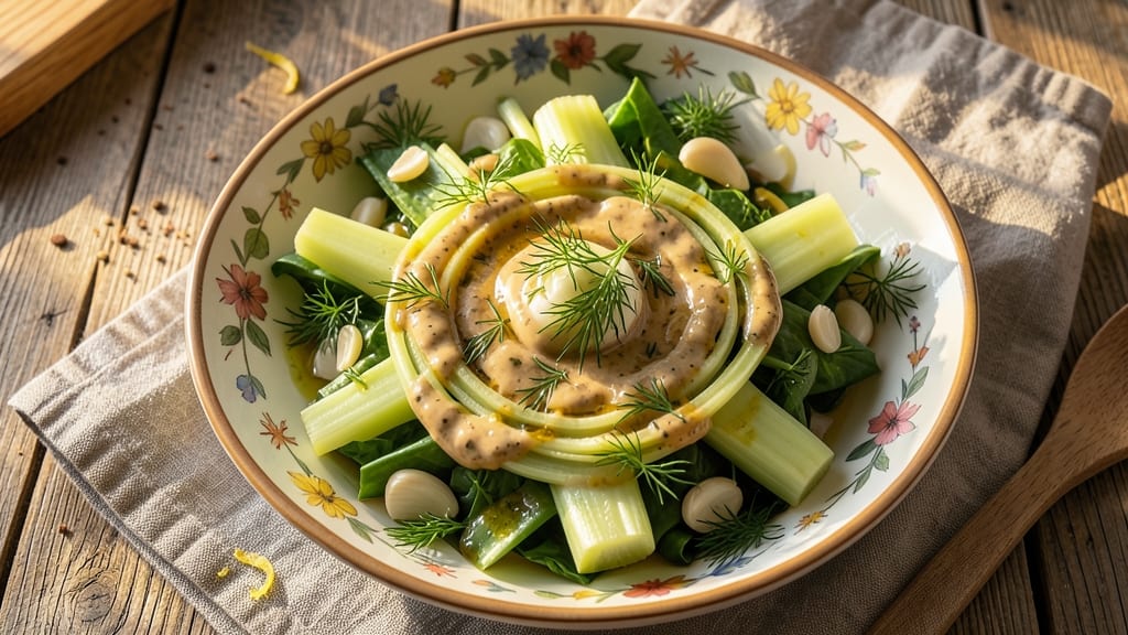Brassica Salad Recipe: Crunchy Celery Crowns With Creamy Dill-Tahini Dressing