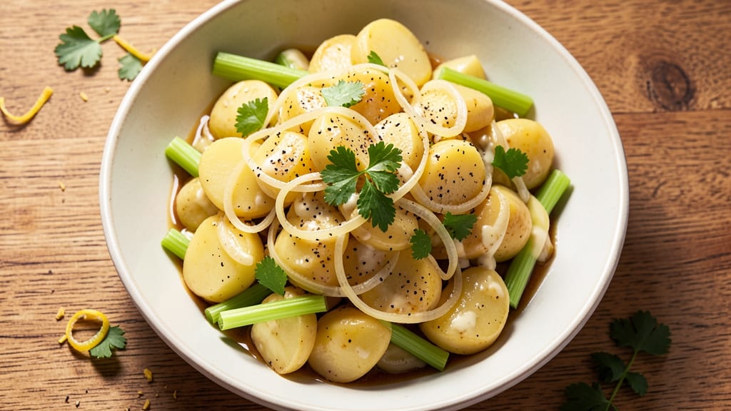 British Potato Salad Recipe: Crispy Celery Crowns and Zesty Mustard Vinaigrette Twist