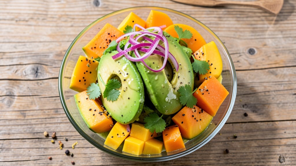 Avocado Papaya Salad Recipe: Tropical Brightness With Crunchy Mango Bites