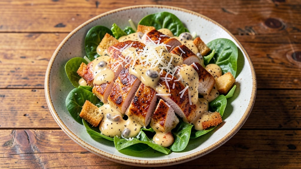 Authentic Chicken Caesar Salad Recipe: Crispy Celery Crowns Over Tangy Anchovy Dressing