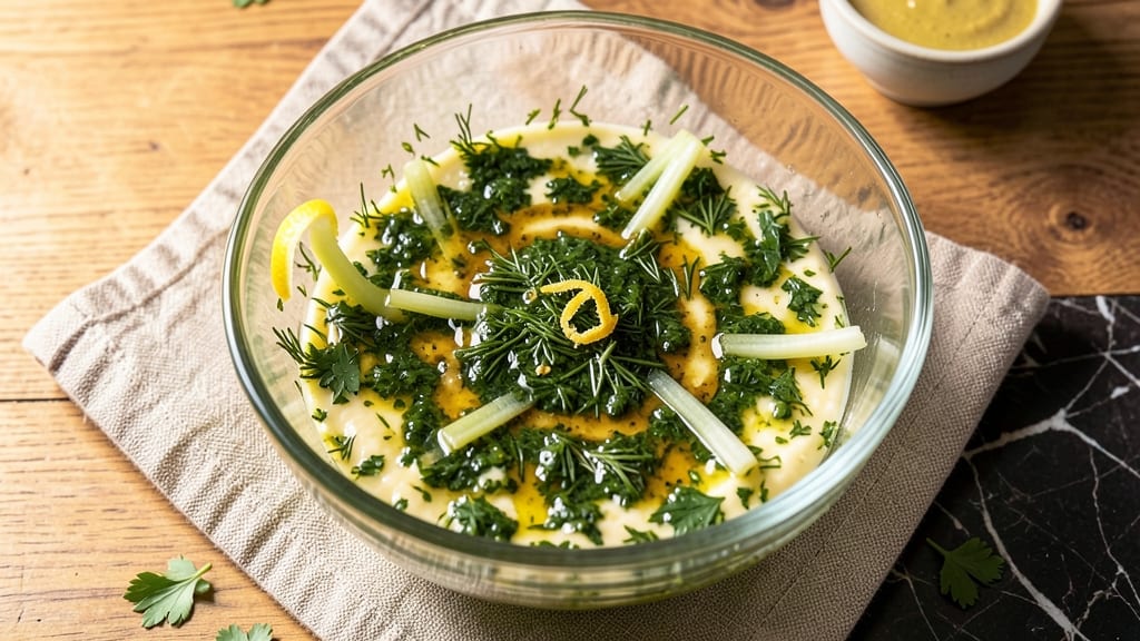 Basic Pasta Salad Dressing Recipe: Crispy Celery Crowns Over Tangy Herb Velout
