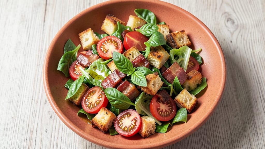 BLT Panzanella Salad Recipe: Crispy Bread Cubes and Juicy Tomato Bliss