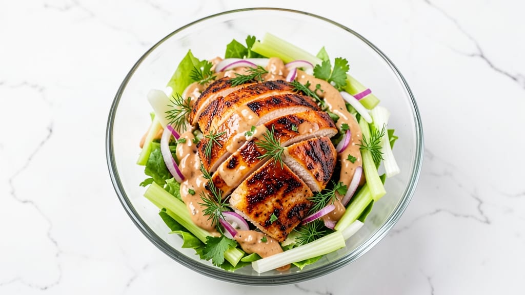 Barbeque Ranch Chicken Salad Cheesecake Factory Recipe: Crispy Celery Crowns Over Smoky BBQ-Dill Velout