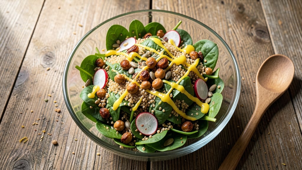 Iron Rich Vegetarian Salad Recipe: Crunchy Chickpea and Spinach Power Bowl
