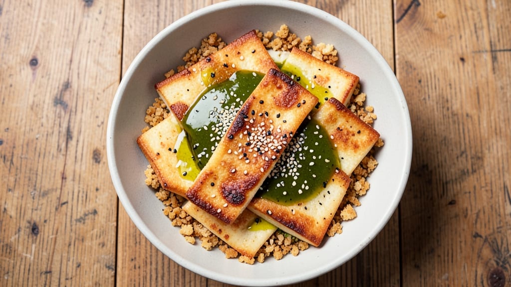 Bean Curd Salad Recipe: Crispy Sesame-Crusted Cubes with Tangy Vinaigrette