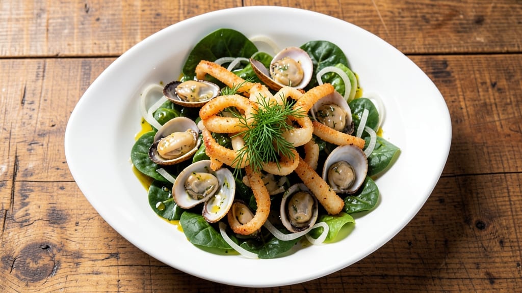 Calamari and Scungilli Salad Recipe: Crispy Seafood Over Zesty Lemon-Dill Dressing