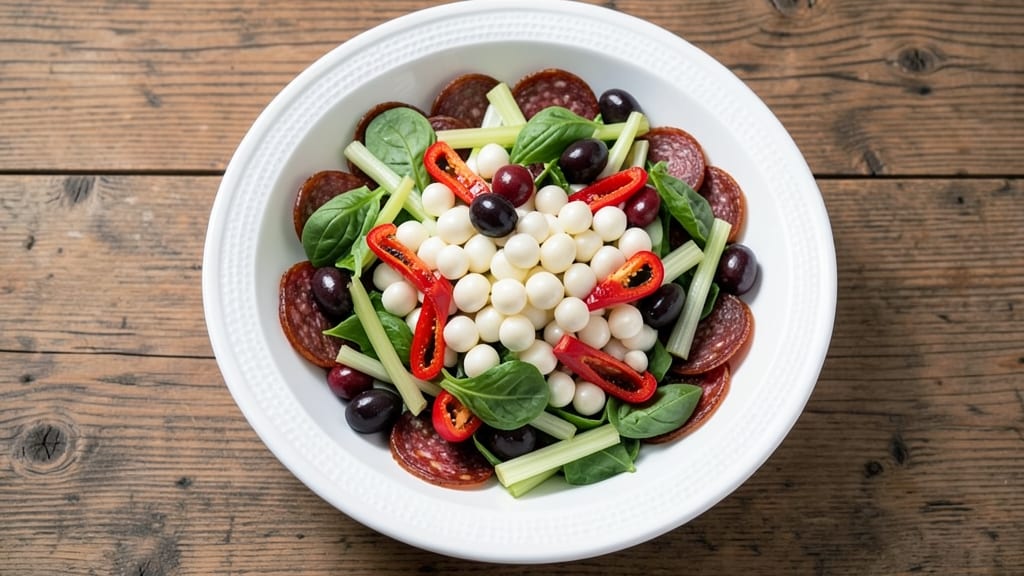 Buca Di Beppo Antipasto Salad Recipe: Smoky Tomato Velout with Crispy Celery Crowns