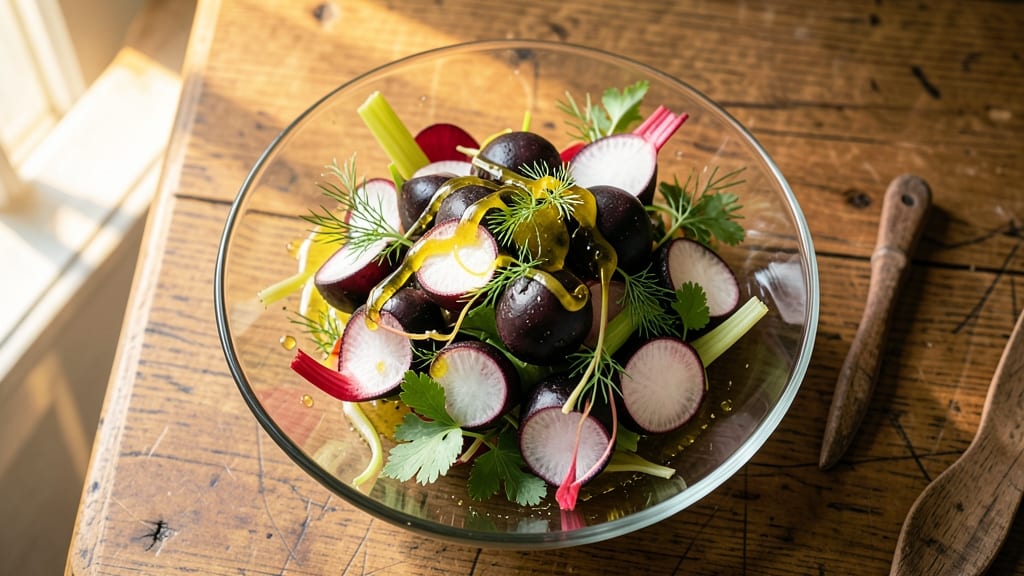 Black Radish Salad Recipe: Peppery Zing with Crunchy Celery Crowns
