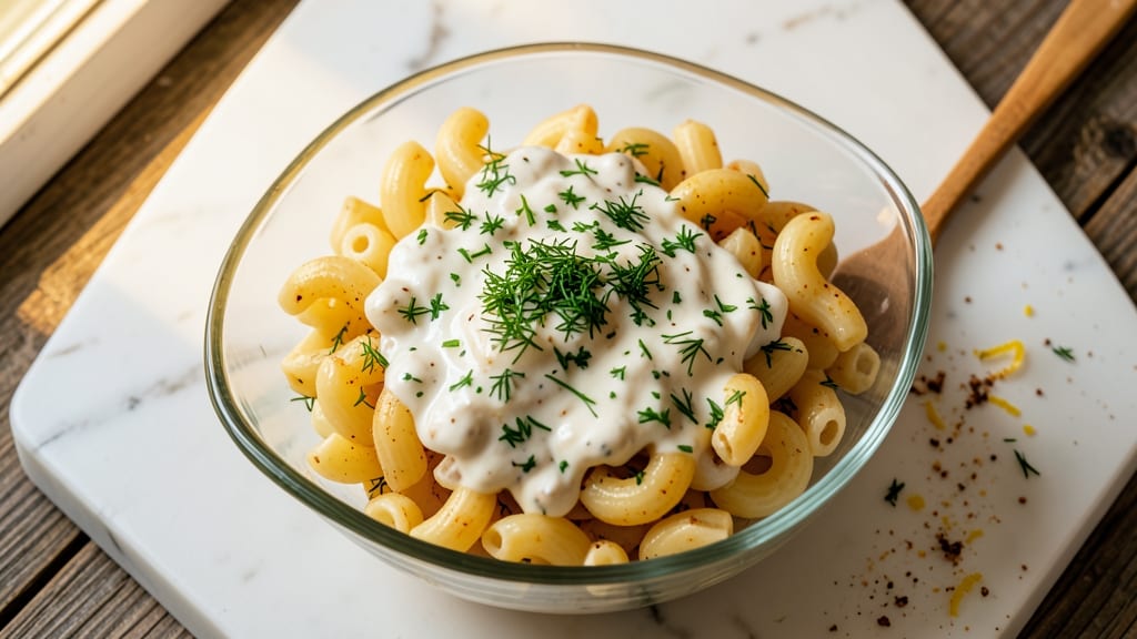 Macaroni Salad Recipe Without Celery: Herb-Infused Creaminess With Crunchy Almond Topping