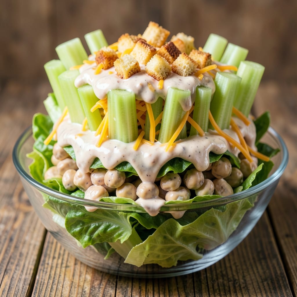 7 Layer Salad Recipe: Colorful Stack of Crunchy Celery and Creamy Ranch Layers