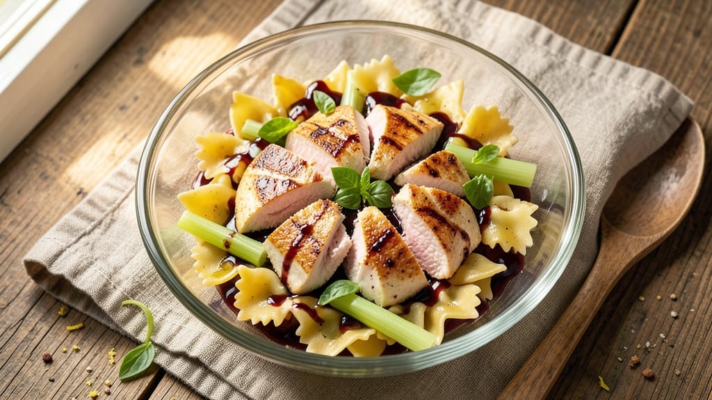 Balsamic Chicken Pasta Salad Recipe: Sweet-Tangy Vinaigrette with Crispy Celery Crowns