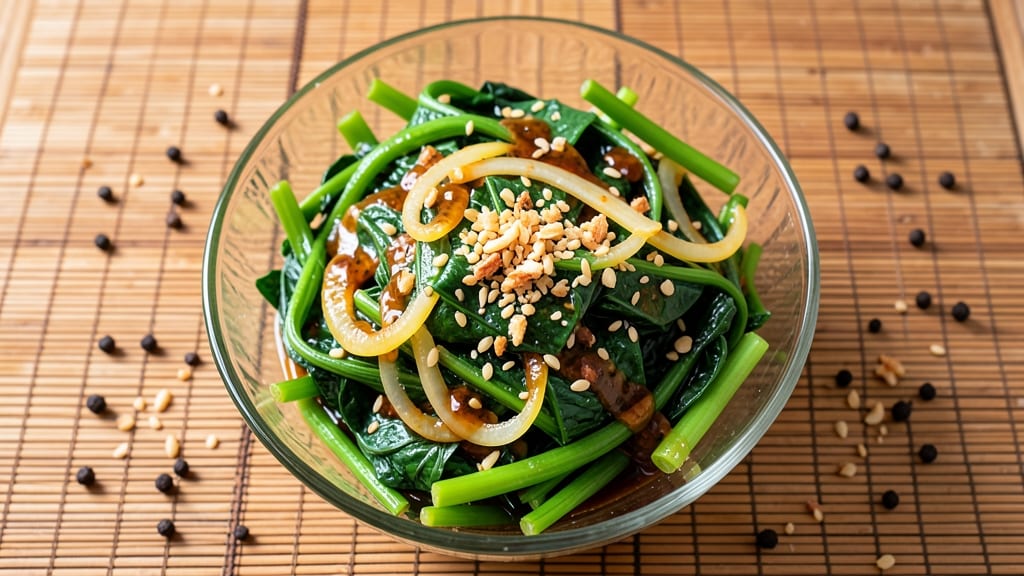 Kangkong Salad Recipe Panlasang Pinoy: Crispy Garlic Fried Onions Over Tangy Vinegar Dressing
