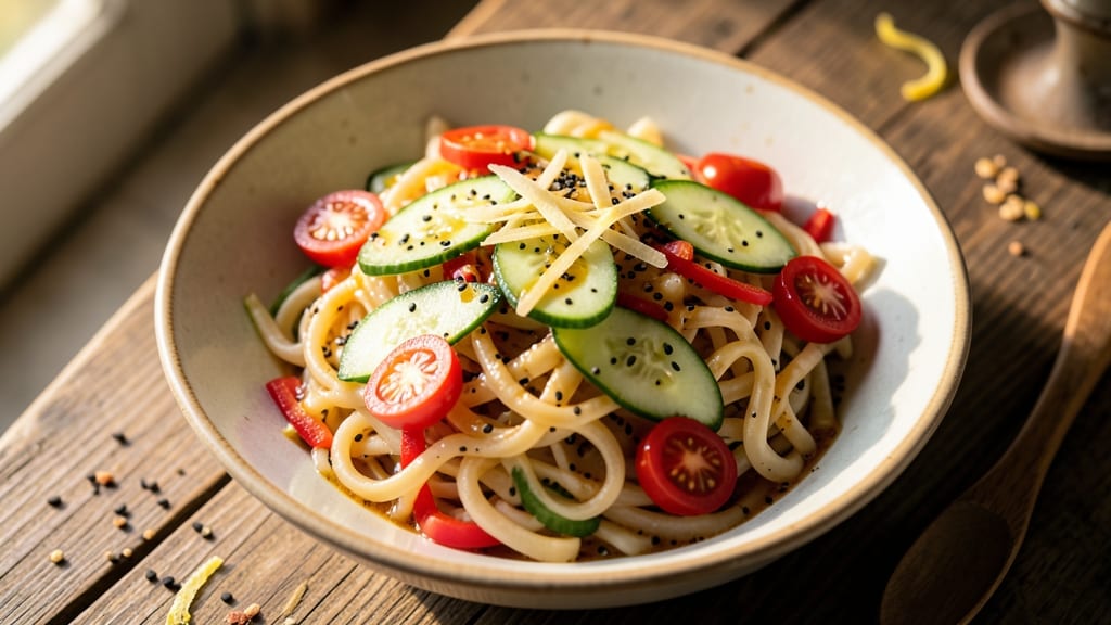 Asian Bowtie Pasta Salad Recipe: Sesame-Ginger Dressing with Crunchy Peanut Topping