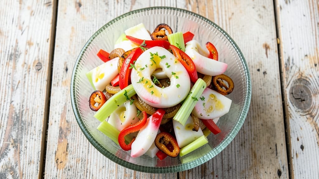 Authentic Bahamian Conch Salad Recipe: Crispy Celery Crowns Over Zesty Lime-Dill Dressing