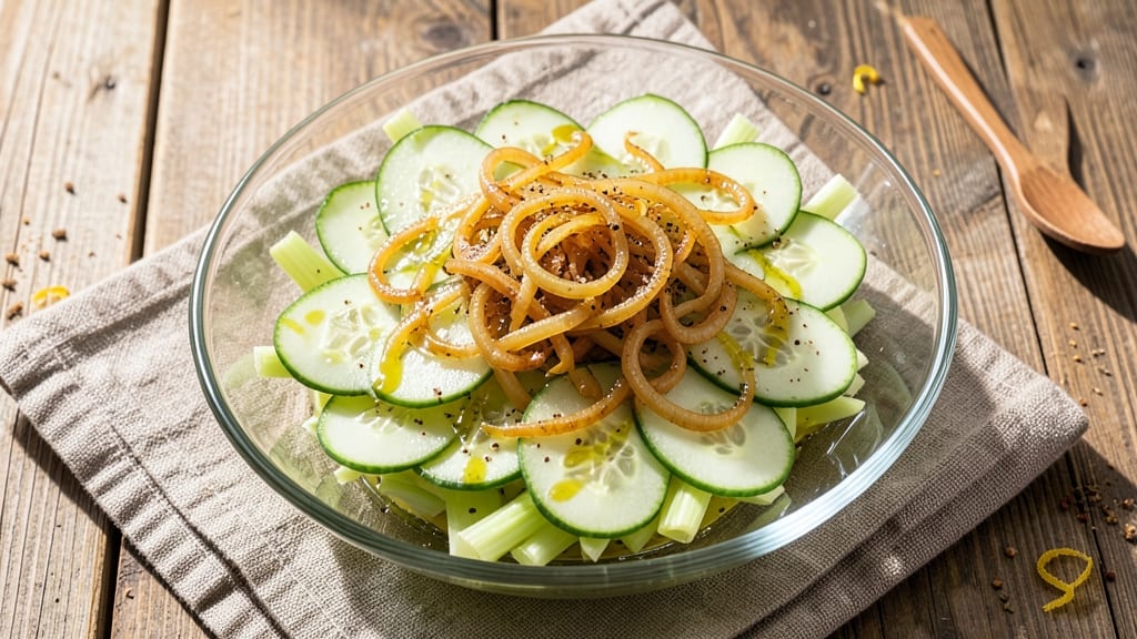 Biaggi's Cucumber Onion Salad Recipe: Crispy Celery Crowns and Vinegar-Kissed Freshness