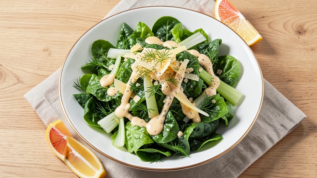 Caesar Vegetable Salad Recipe: Crispy Celery Crowns Over Zesty Lemon-Dill Dressing