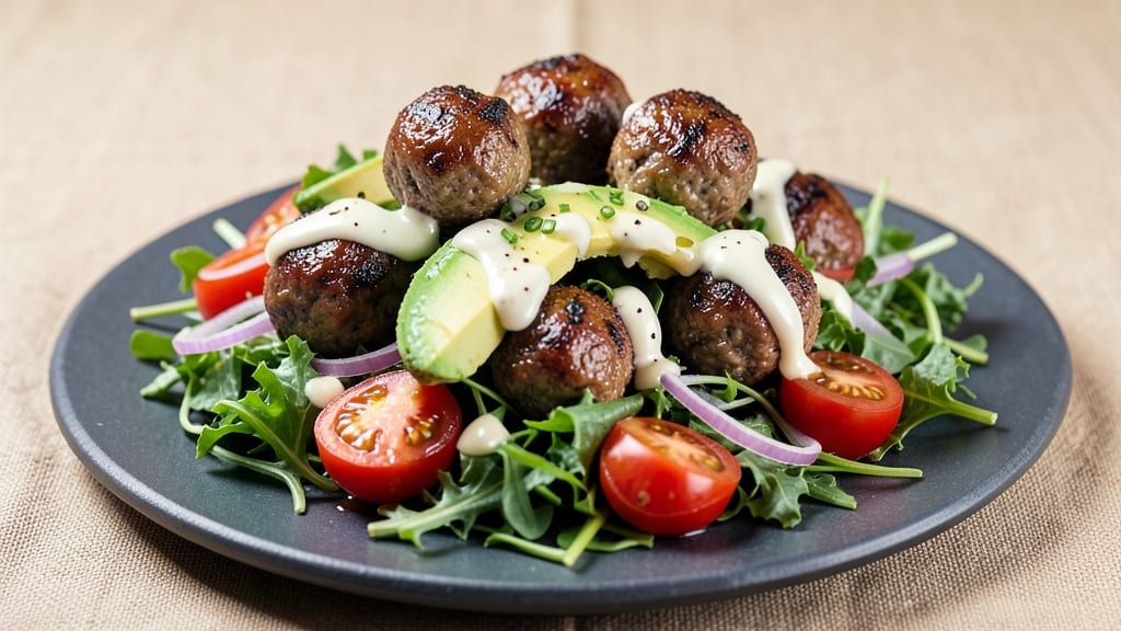 Burger Salad Recipe Healthy: Crunchy Beef Bites Over Zesty Ranch Velout