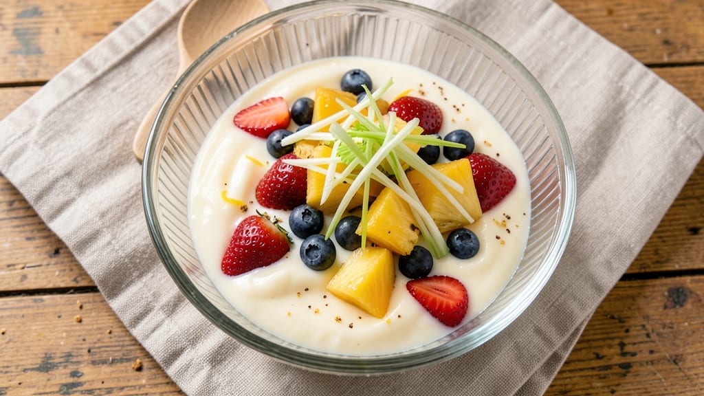 Fruit Salad Recipe with Instant Vanilla Pudding: Crunchy Celery Crowns Over Creamy Swirls