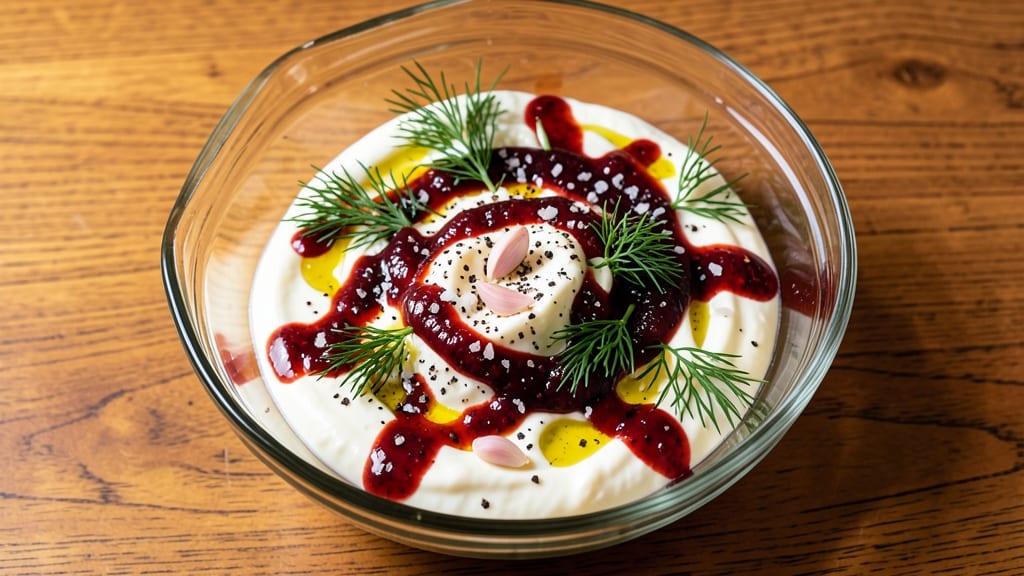 Armenian Salad Dressing Recipe: Crispy Celery Crowns Over Tangy Yogurt Base